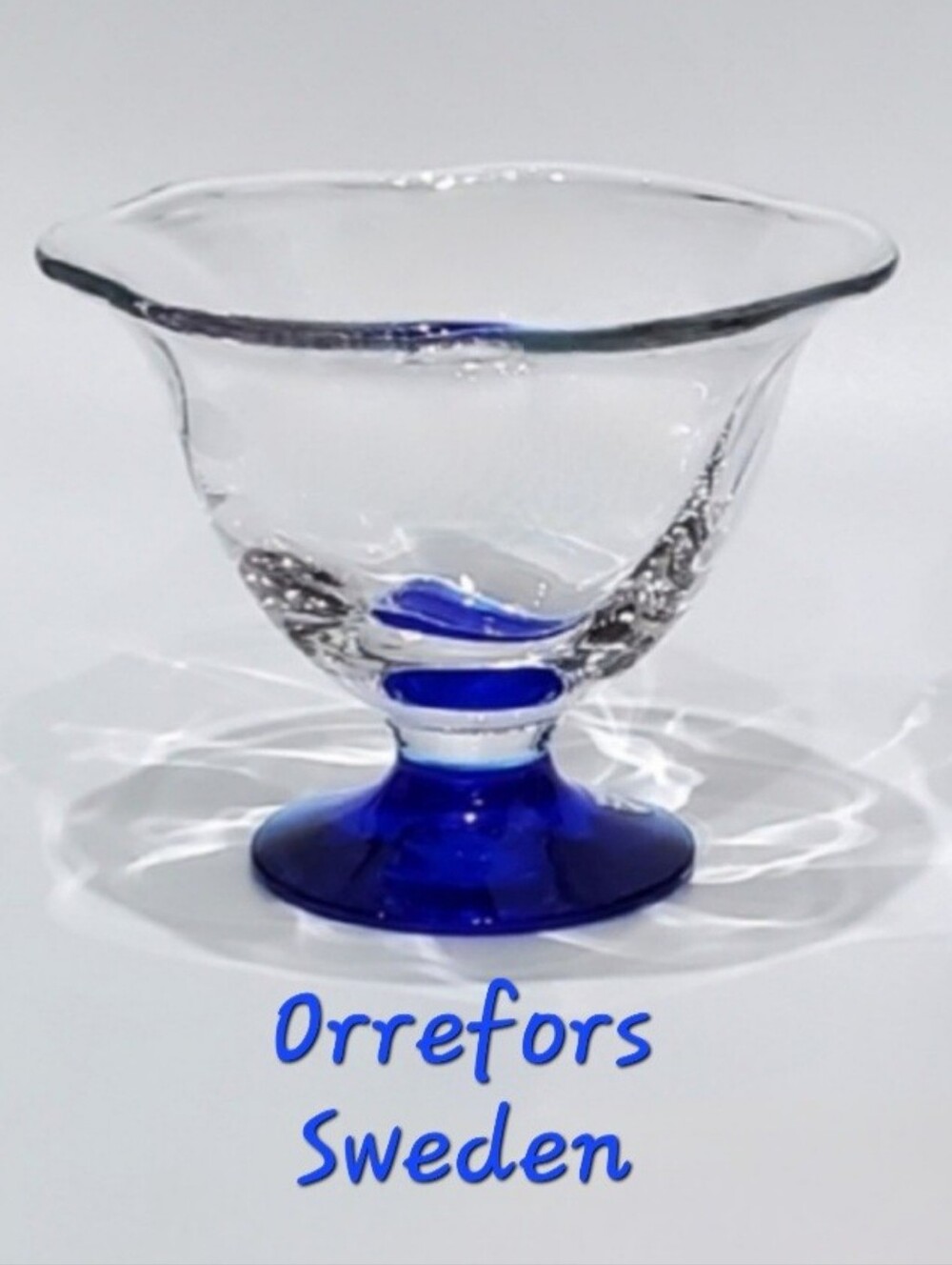 Orrefors Crystal Clear Bowl & Blue Pedestal Base - Picture 1 of 13